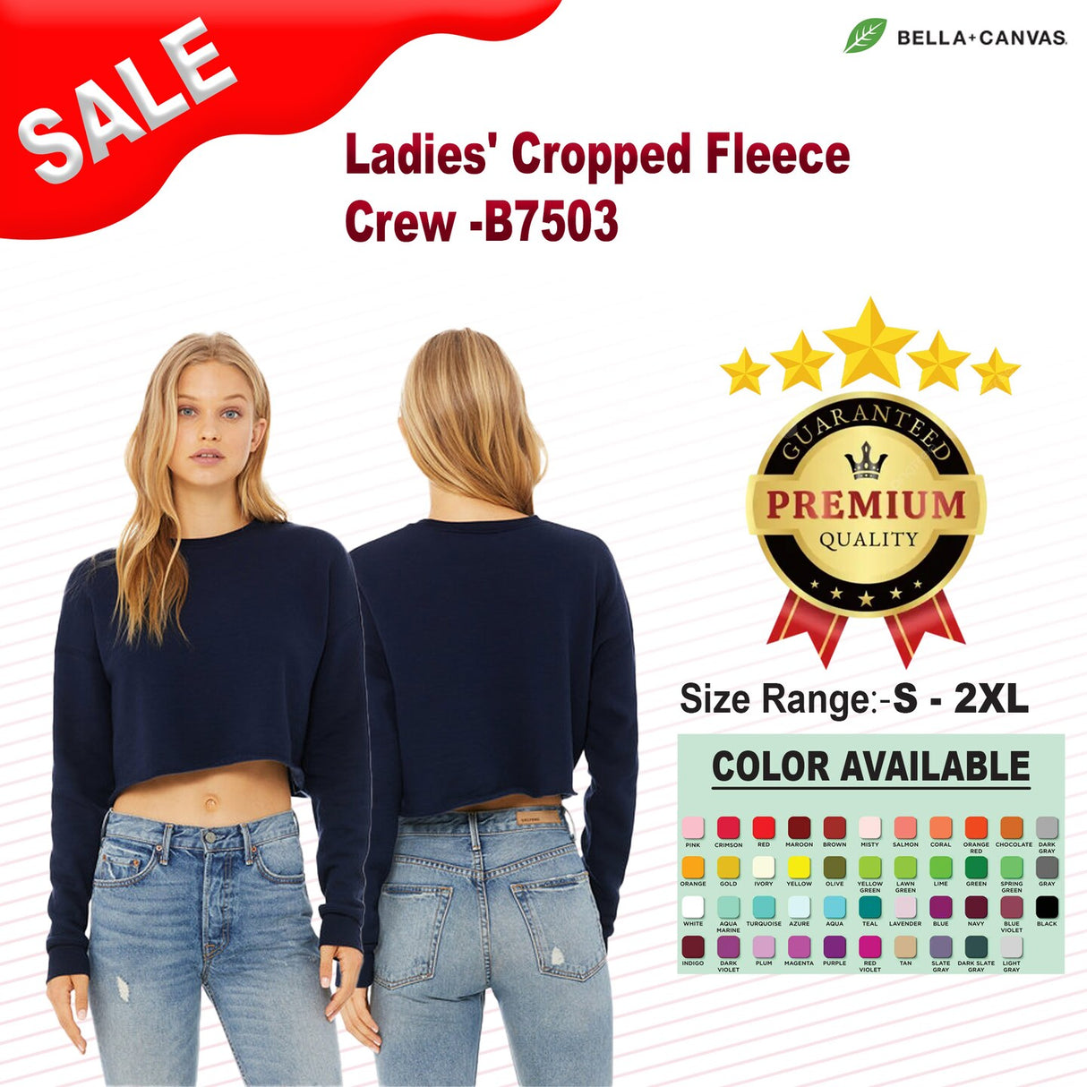 Bella + Canvas® Ladies Cropped Fleece Crew