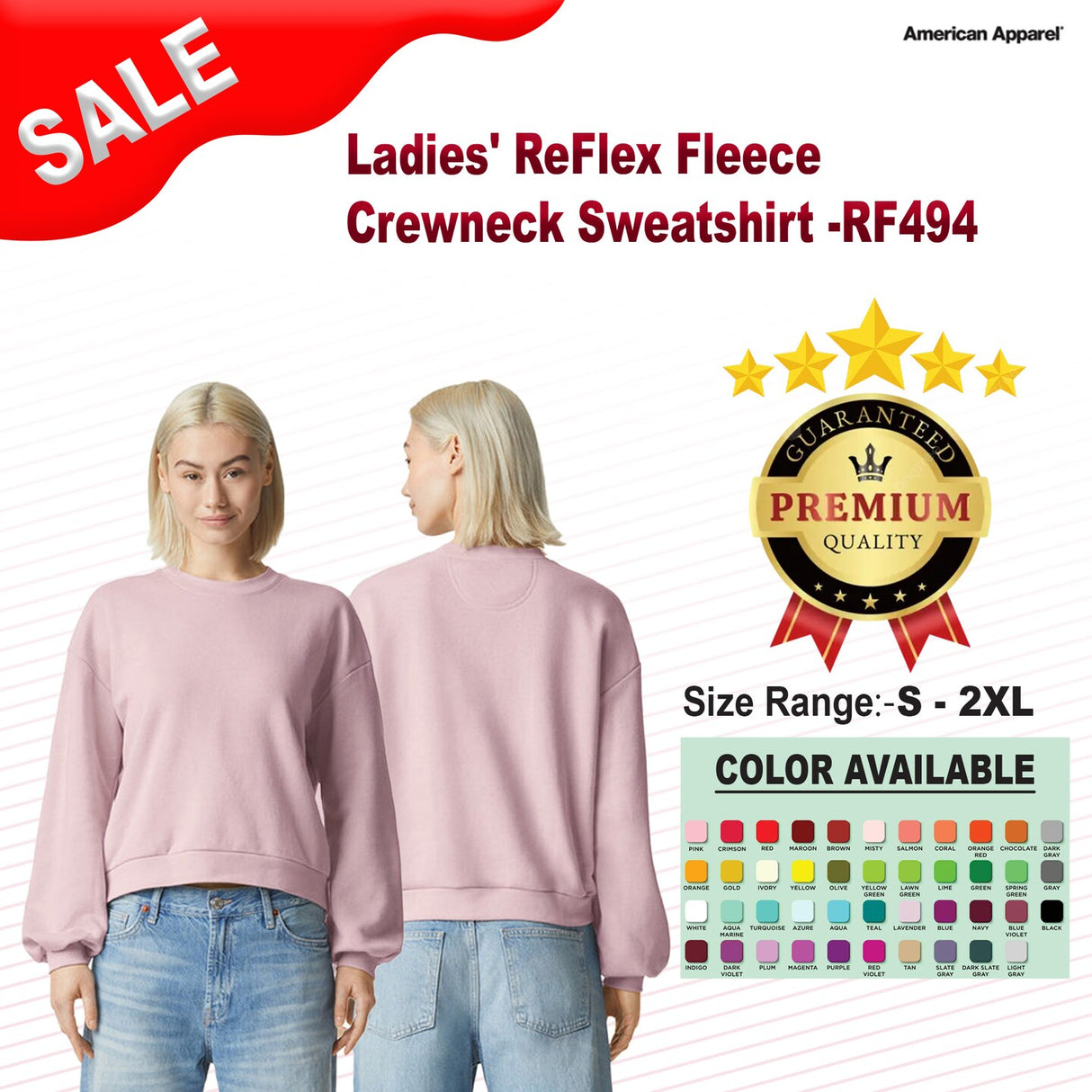 American Apparel® Ladies ReFlex Fleece Crewneck Sweatshirt