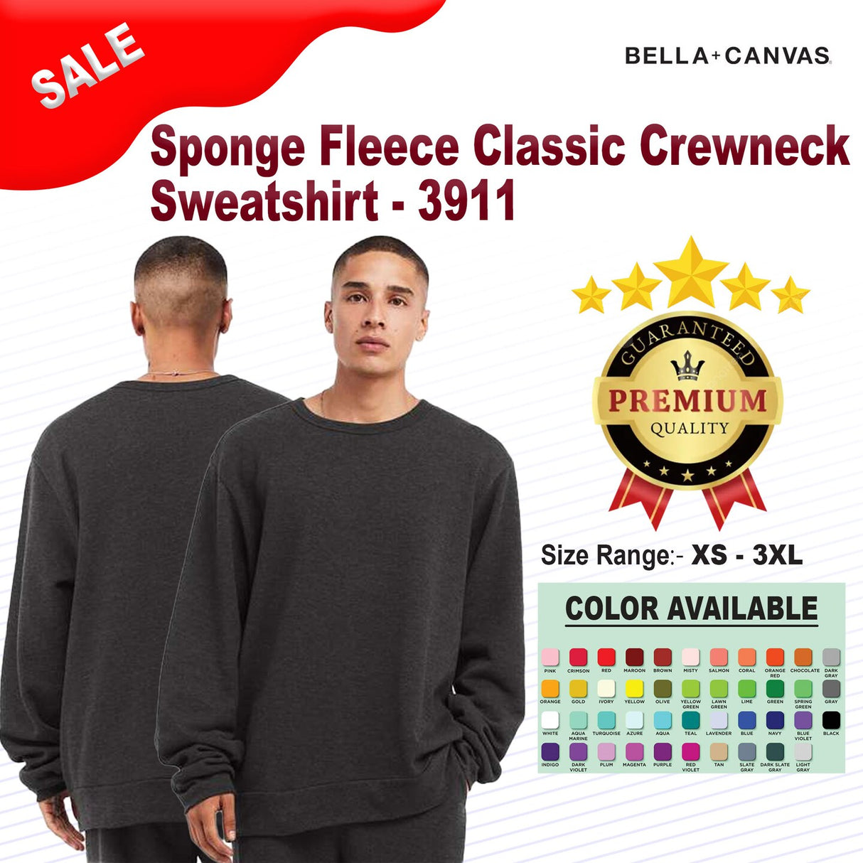 BELLA + CANVAS® Sponge Fleece Classic Crewneck Sweatshirt