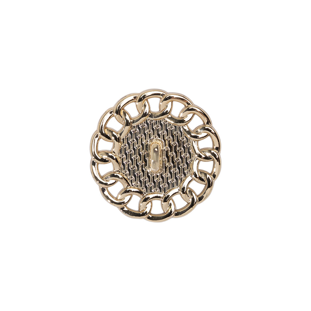 Chain Petal Floral Shank Back Button with Pearl Center - 28L/18mm - Gold and White