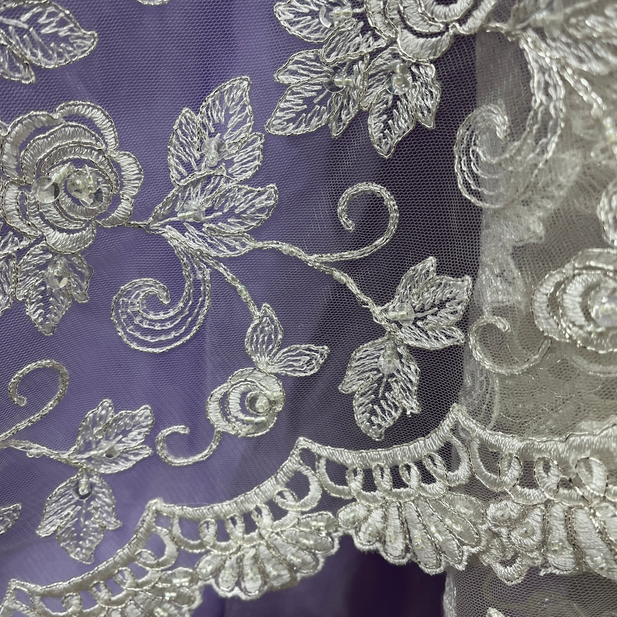 Beaded Corded Floral Bridal Lace Fabric 52" Wide