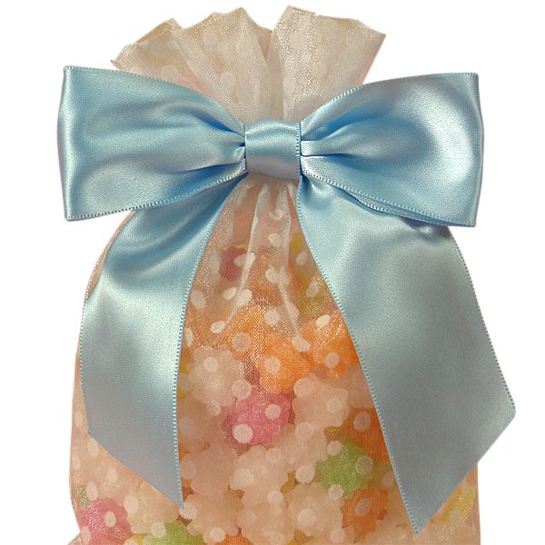 Pre-Tied Satin Bows with Wire Ties – Light Blue, 1 1/2'' x 4 1/2'' (12 per Package)