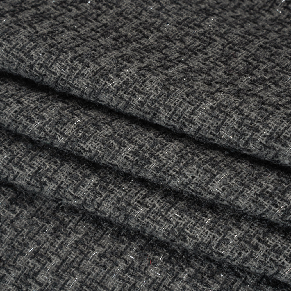 Metallic Wool Blend Tweed Boucle Made in Italy - Gray, Charcoal and Silver Heathered - Deadstock