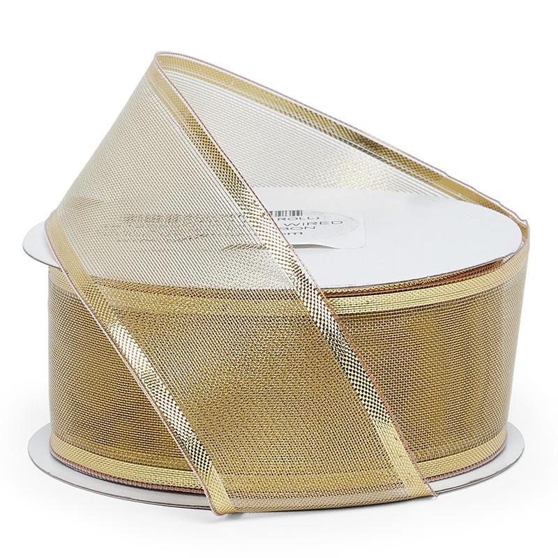 Semi-Sheer with Solid Edge Ribbon 5/8 '' X 25 yd Gold Color 1 / roll