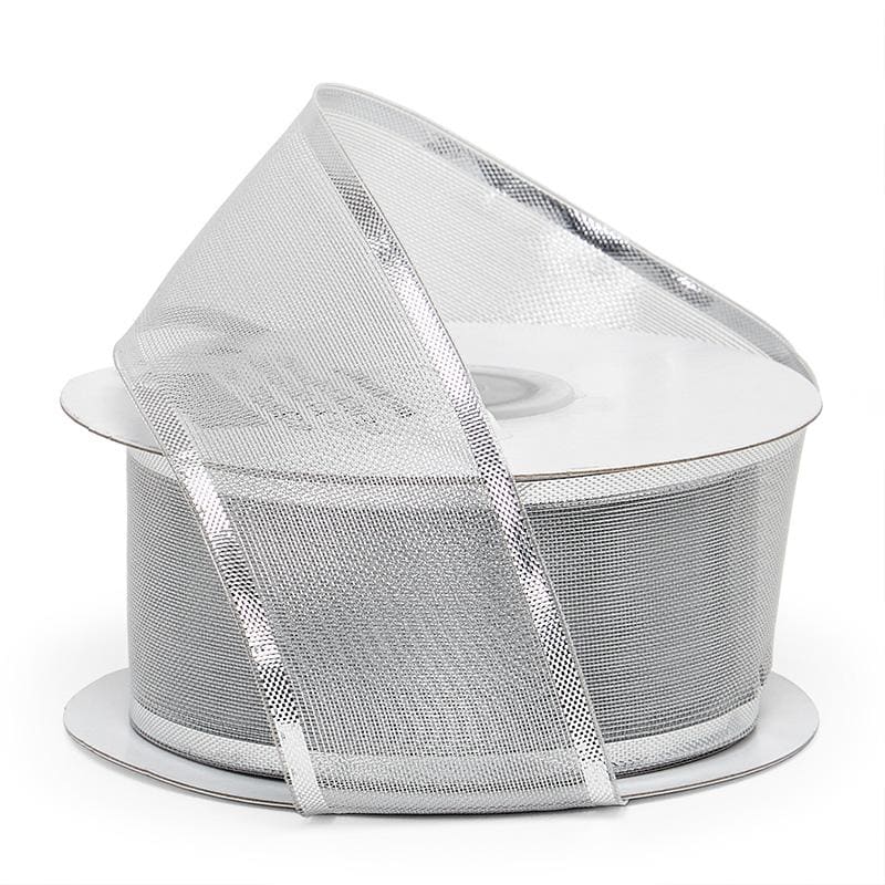 Semi-Sheer with Solid Edge Ribbon 1 '' X 25 yd Silver Color 1 / roll