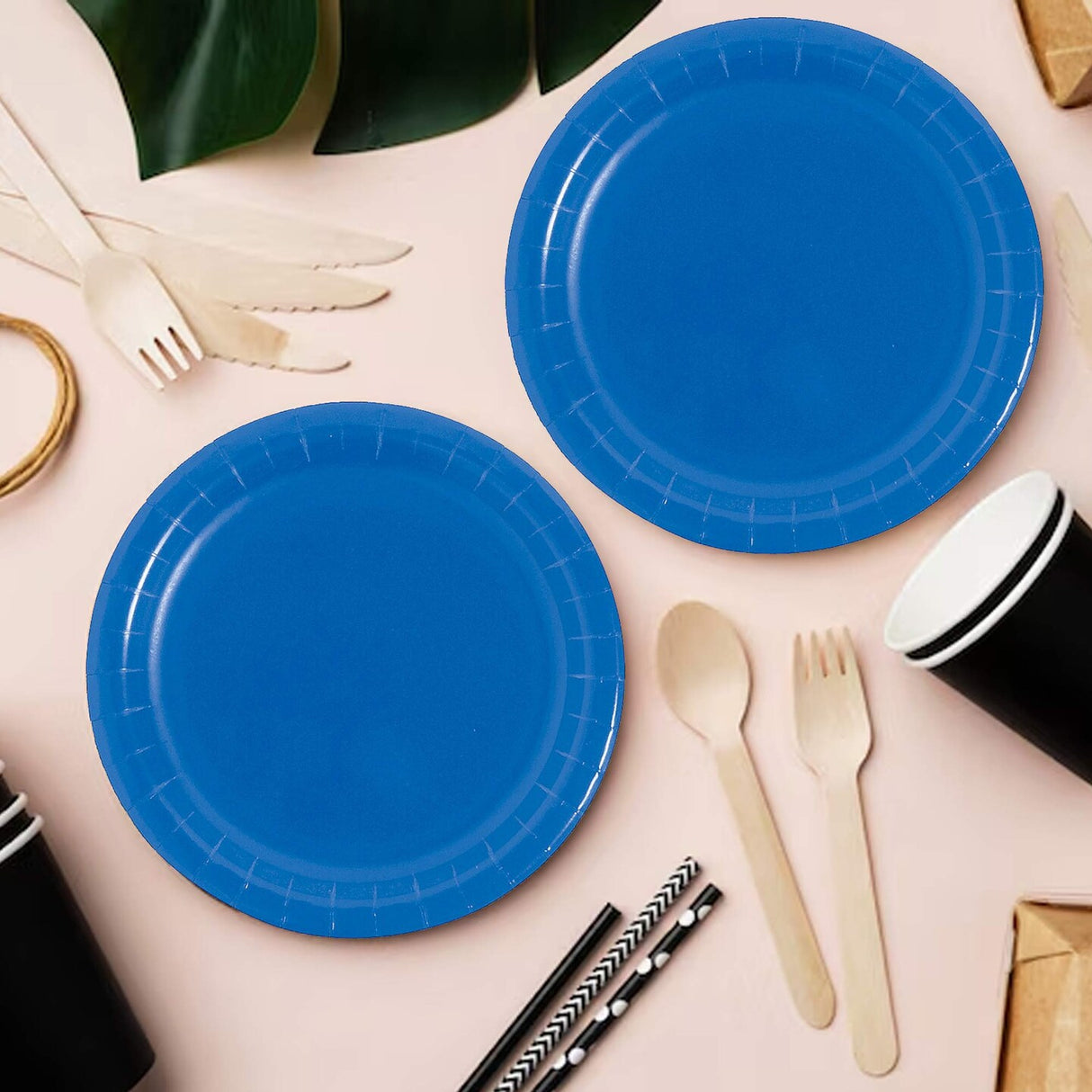 24 Count Blue Paper Plates 7" Round Dessert Set for Parties