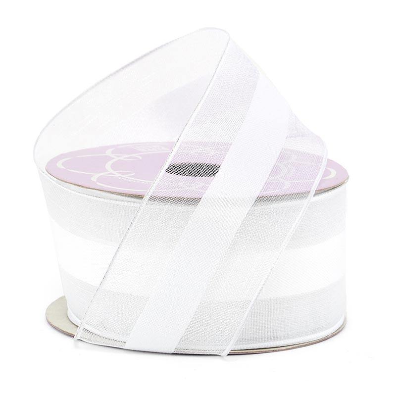 Satin Middle Sheer Wired Ribbon 1 1/2 '' X 10 yd White Color 1 / roll
