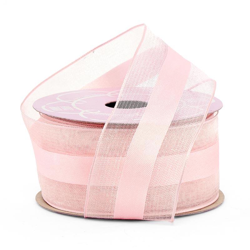 Satin Middle Sheer Wired Ribbon 1 1/2 '' X 10 yd Pink Color 1 / roll