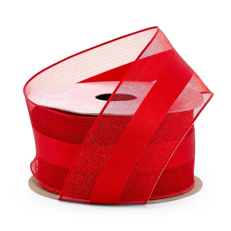 Satin Middle Sheer Wired Ribbon 1 1/2 '' X 10 yd Red Color 1 / roll