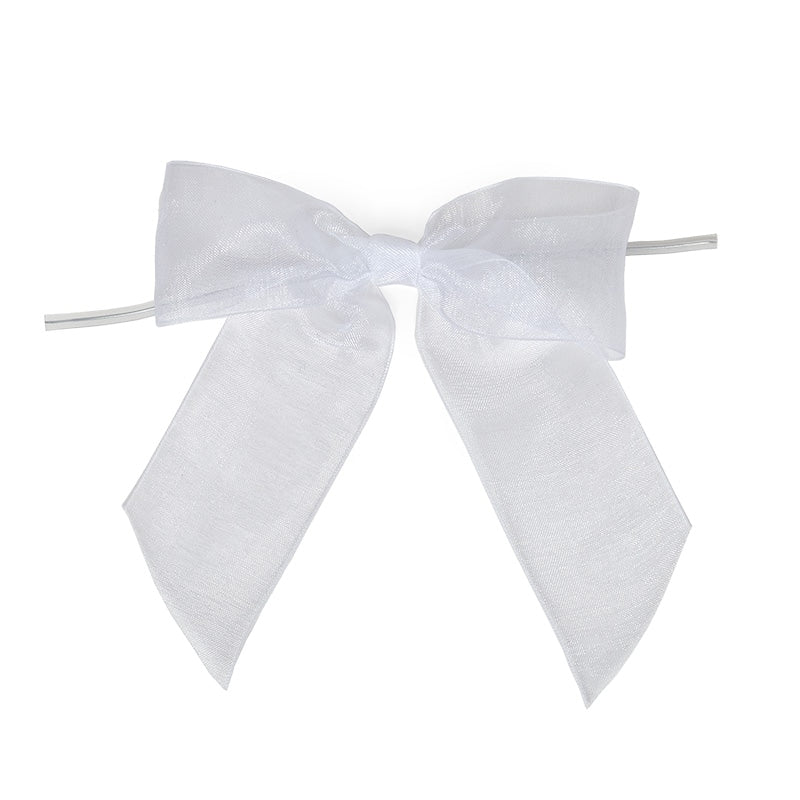 Pre-Tied Organza Bow 4 1/2 '' X 1 1/2 '' White Color 12 each / package