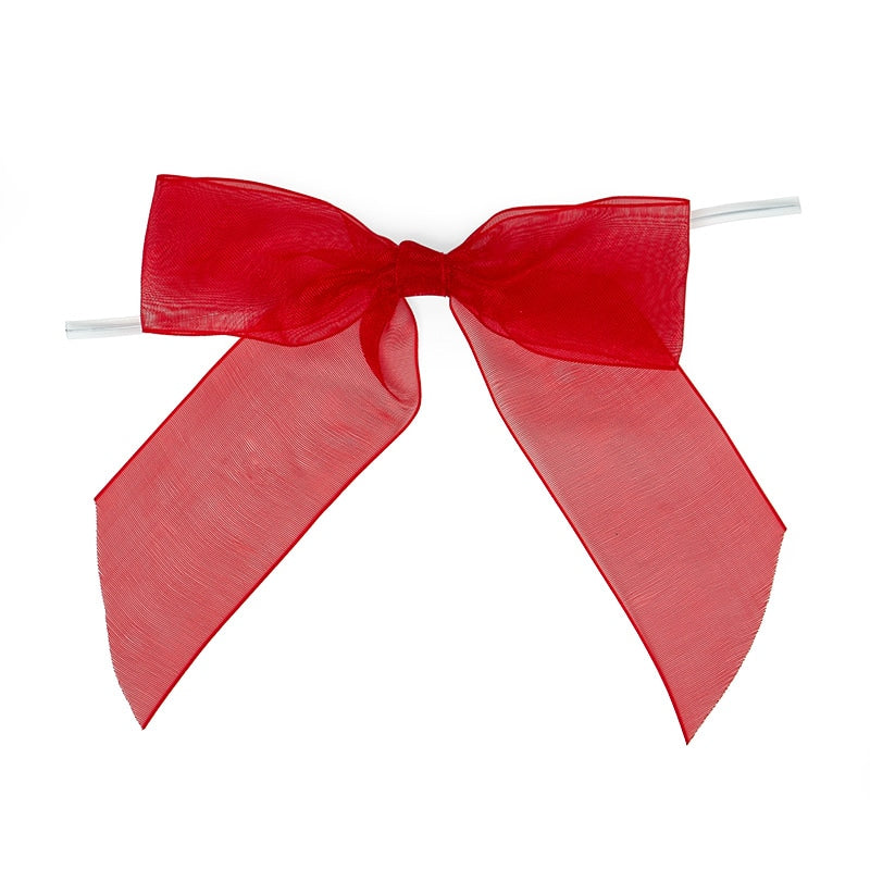 Pre-Tied Organza Bow 4 1/2 '' X 1 1/2 '' Red Color 12 each / package