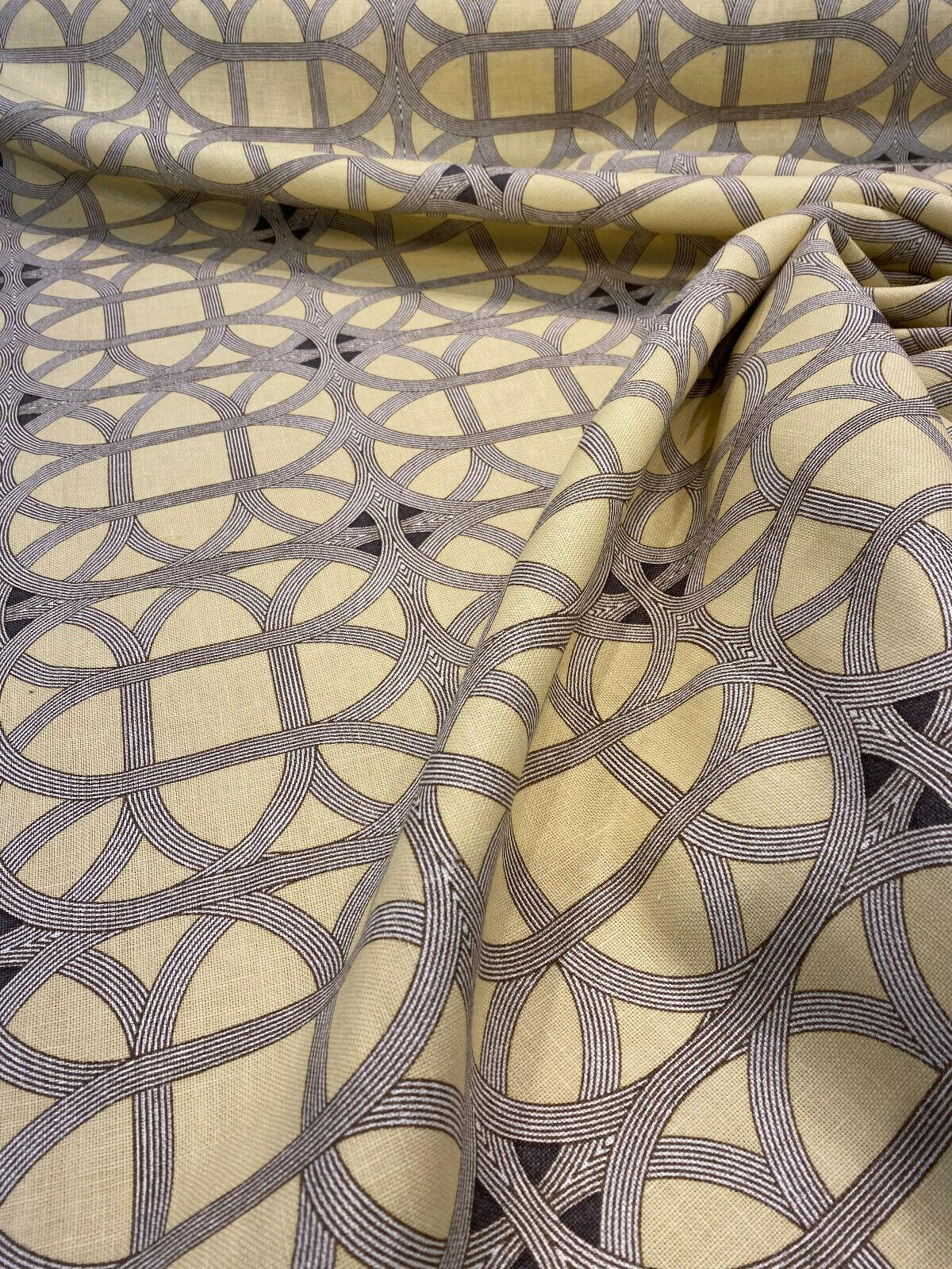 Williamsburg Waverly Lamerie Lattice Linen Fabric - Sepia Geometric Lattice, 54" Width (1 Yard)
