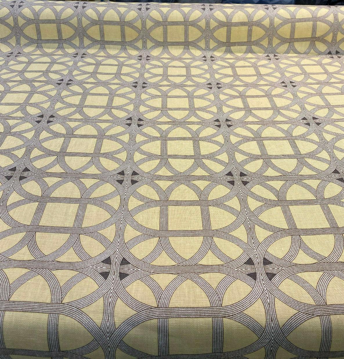Williamsburg Waverly Lamerie Lattice Linen Fabric - Sepia Geometric Lattice, 54" Width (1 Yard)