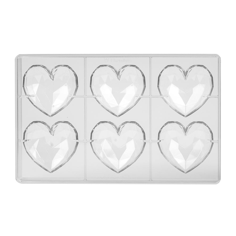 Martellato Polycarbonate Chocolate Mold, Diamond Heart, 6 Cavities