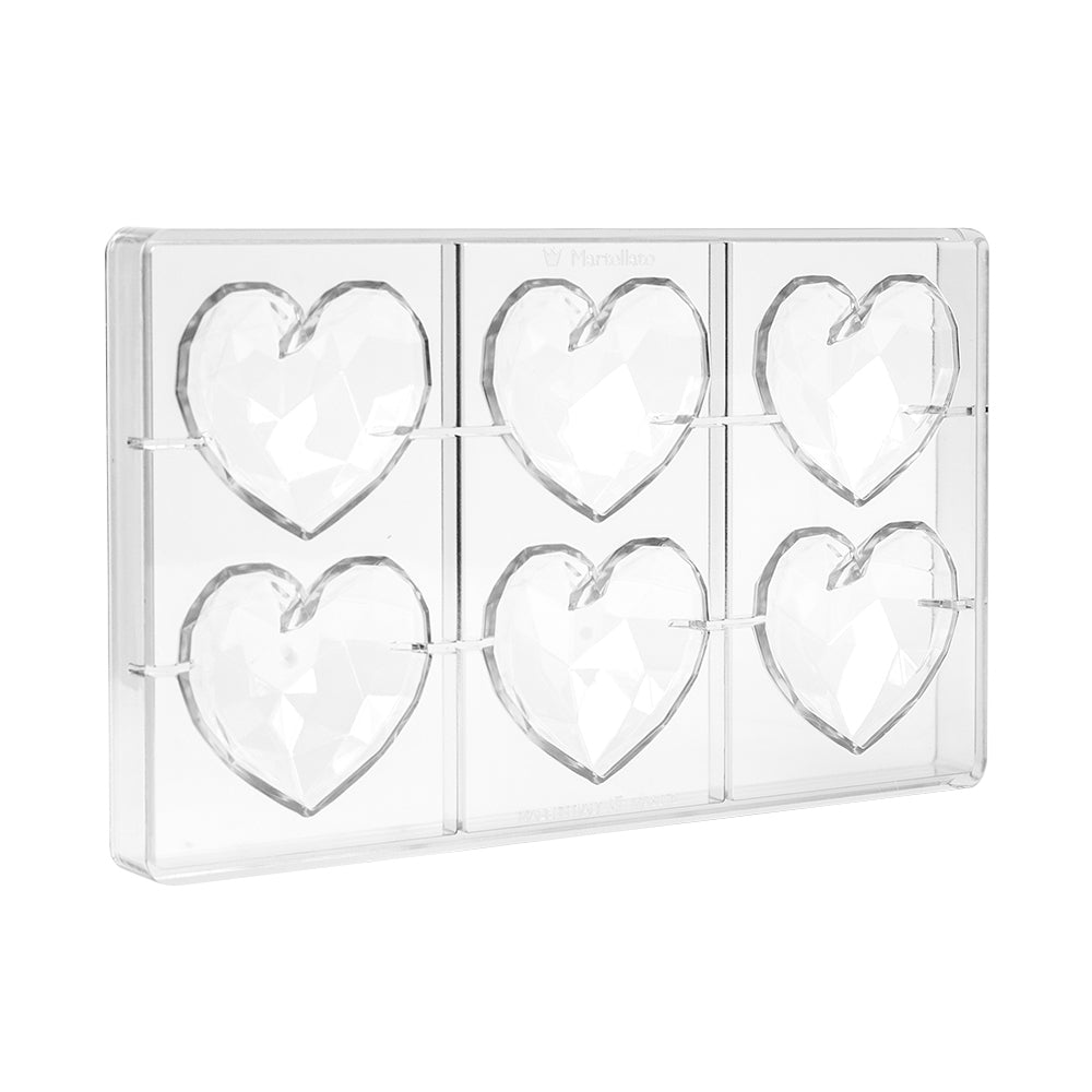 Martellato Polycarbonate Chocolate Mold, Diamond Heart, 6 Cavities
