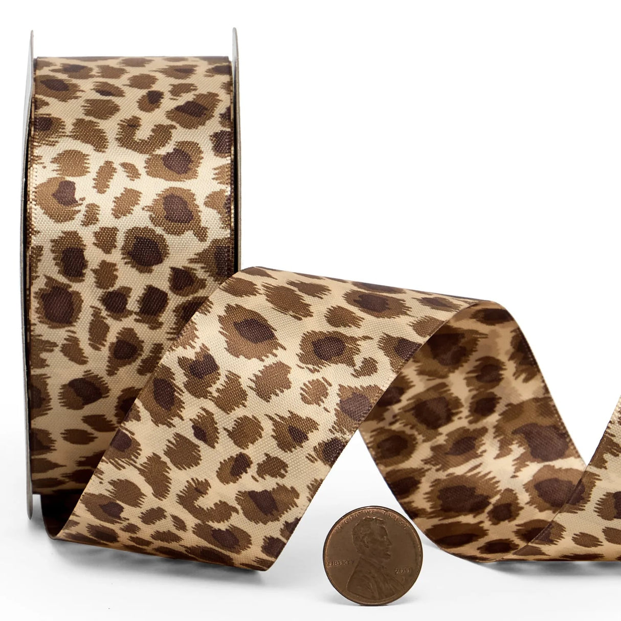 Leopard Pattern Satin Ribbon Brown Leopard