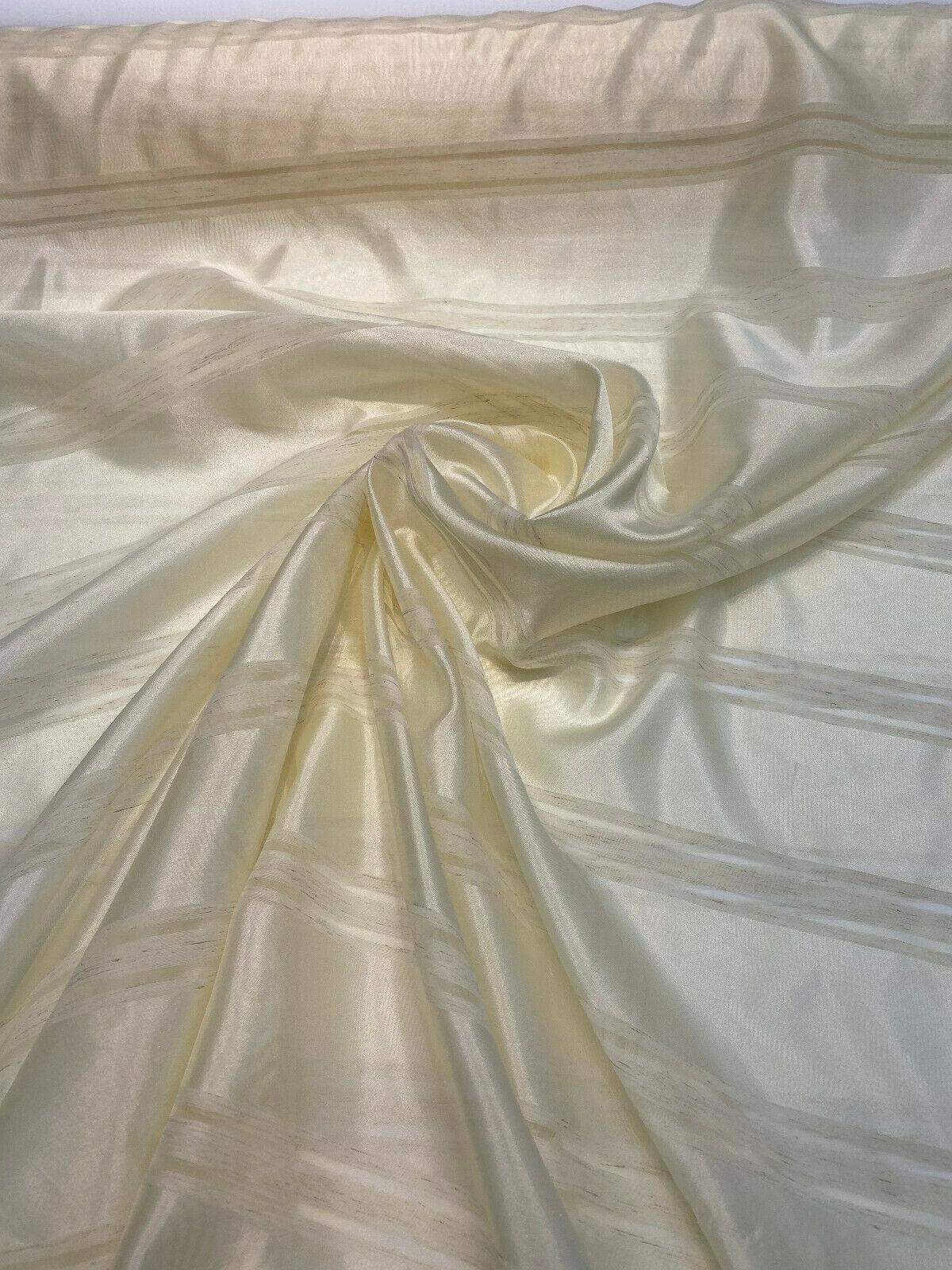 French Sheer Voile Polyester Fabric - Golden Tint Stripe, 118" Width (By The Yard)