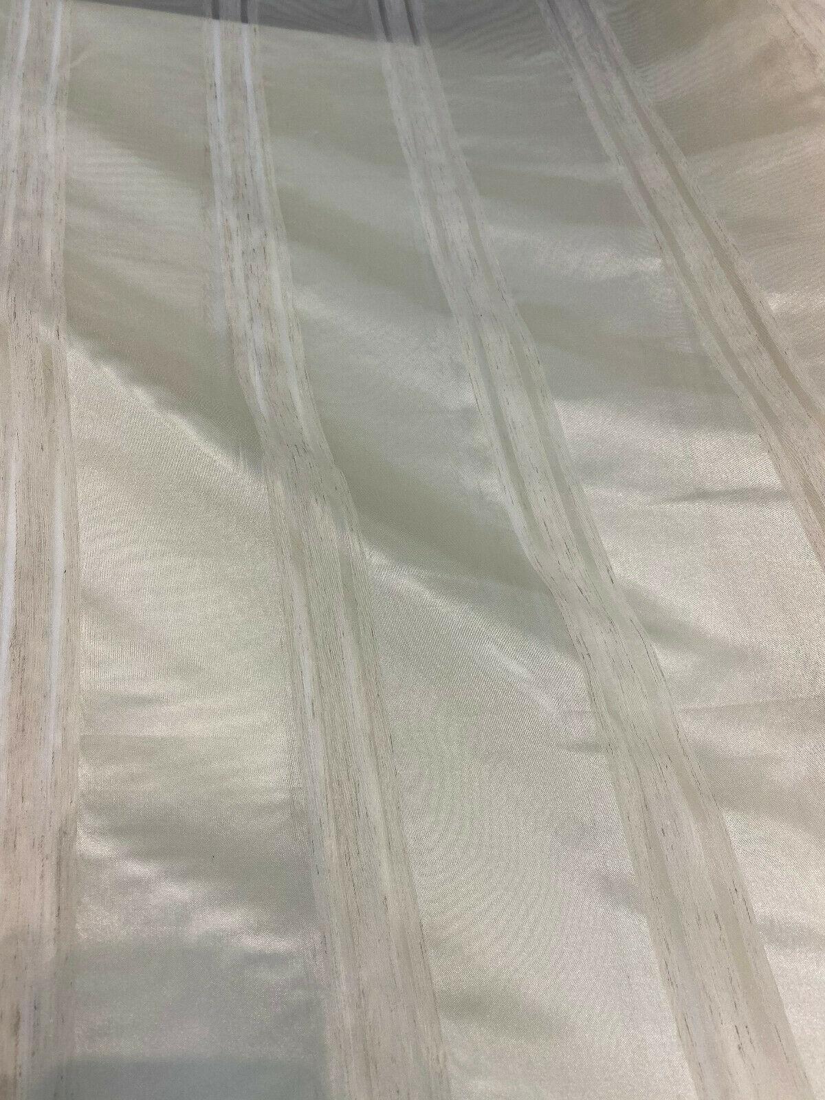 French Sheer Voile Polyester Fabric - Golden Tint Stripe, 118" Width (By The Yard)