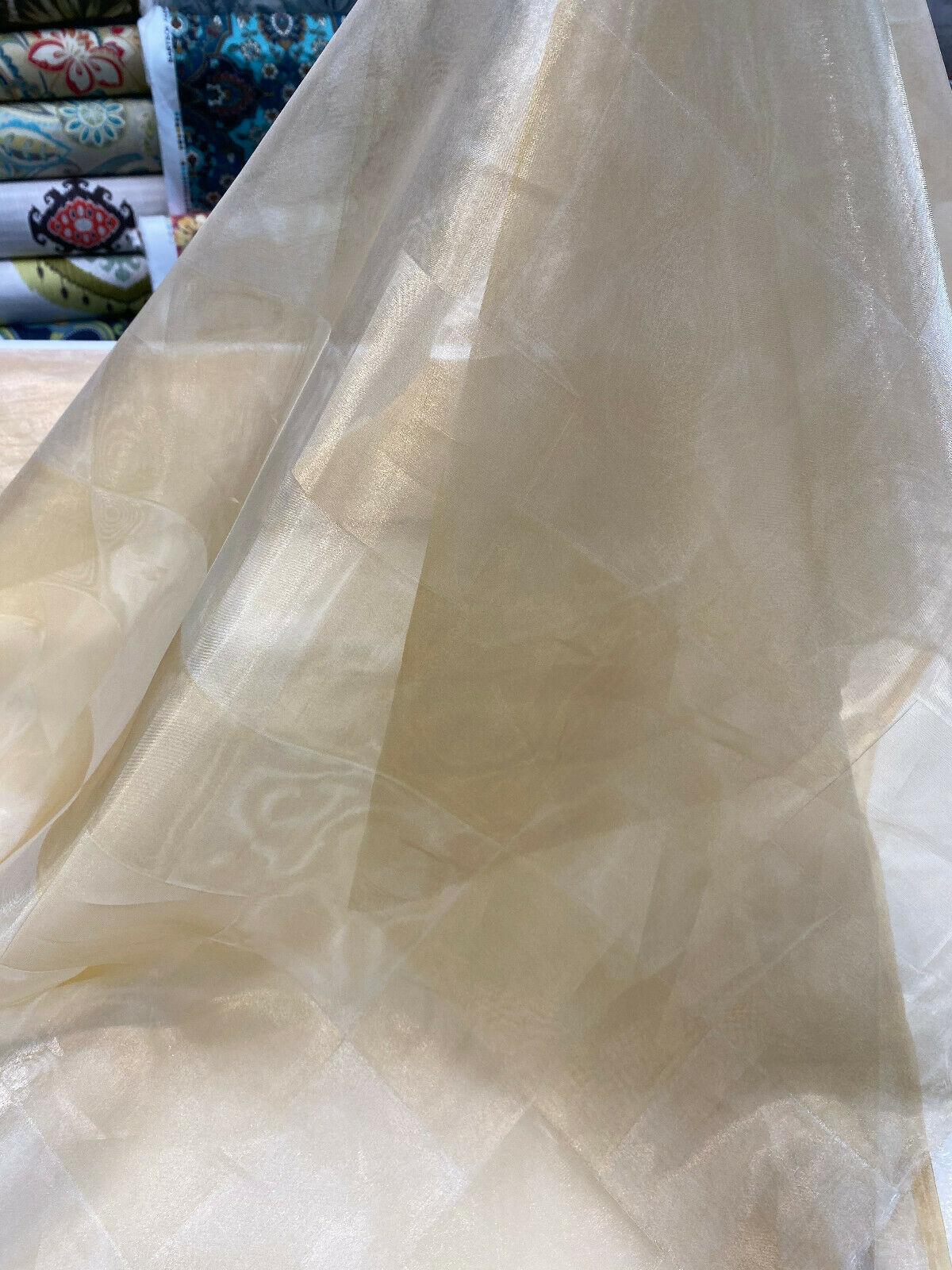 French Sheer Organza Organza Fabric - Gold Squares, 118" Width (1 Yard)