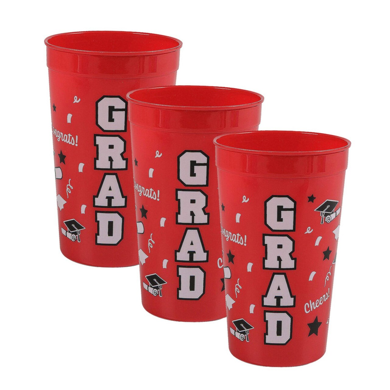 6 3/4" 32 oz. Bright Red Grad Reusable Plastic Tumblers 12 Ct.