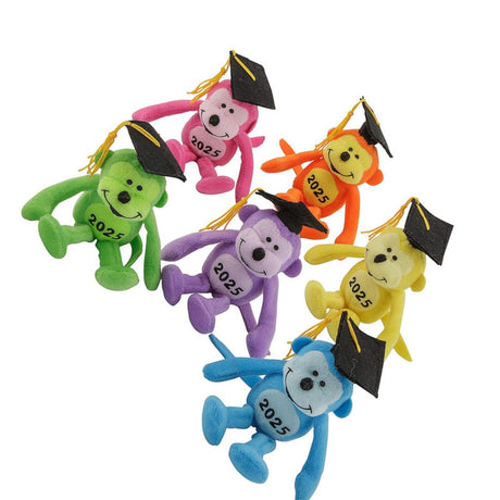 6" Graduation Class of 2025 Neon Multicolor Stuffed Monkeys 12 Pc.