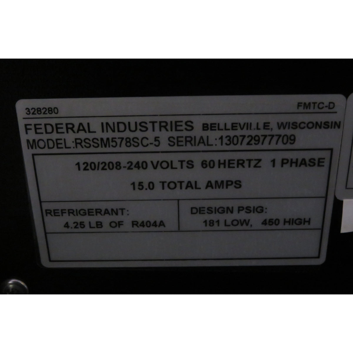 Federal Industries RSSM578 Refrigerator Open Case, Used Excellent Condition