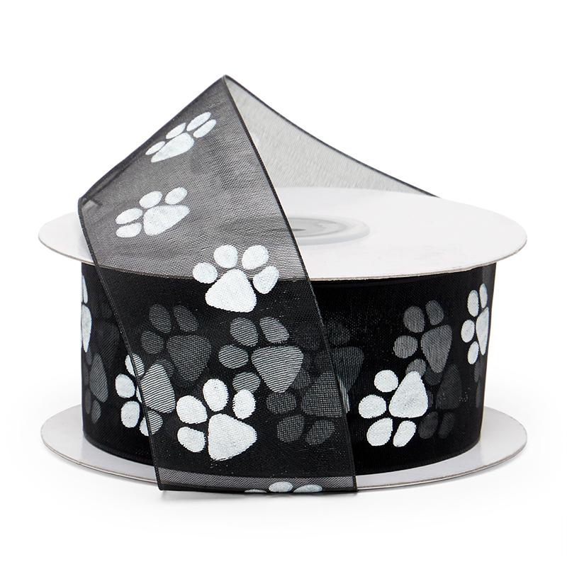 Paw Print Organza Ribbon 1 1/2 '' X 25 yd Black Color 1 / roll