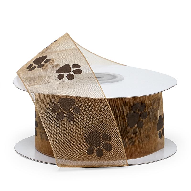 Paw Print Organza Ribbon 5/8 '' X 25 yd Brown Color 1 / roll