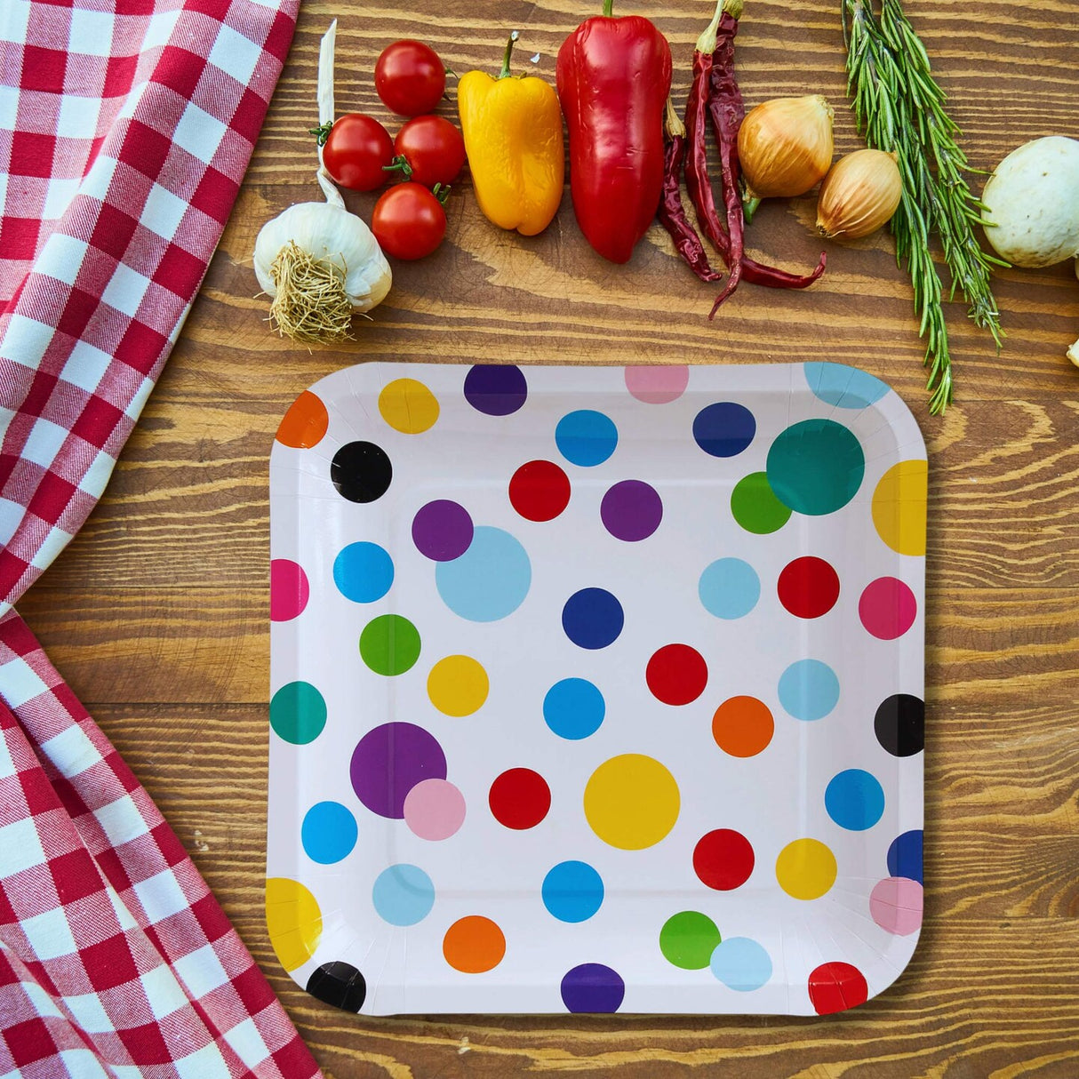 8 Count Colorful Polka Dot Paper Plates 9" Round Dinner Party Tableware