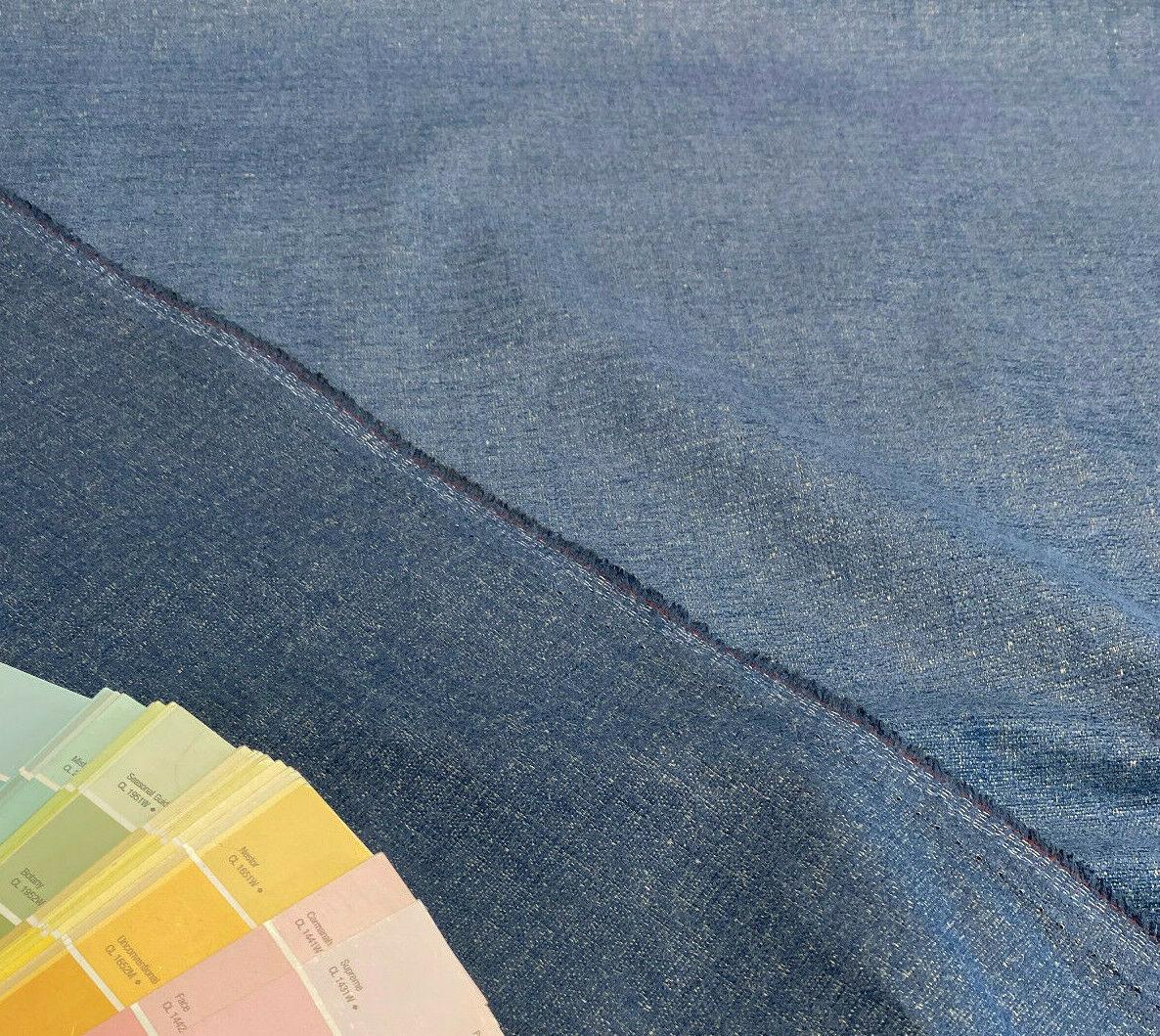 Crypton Chenille Granbury Blue Chenille Fabric - Blue With Shades Of Beige Gold, 57.5" Width (1 Yard)
