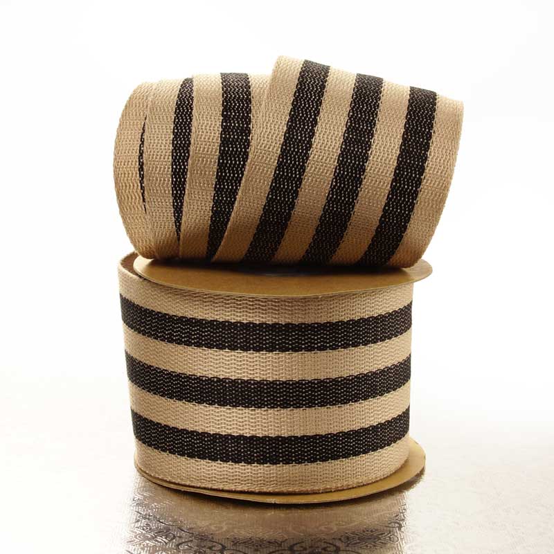 Wide Striped Faux Burlap Ribbon 1 1/2 '' X 10 yd Black Color 1 / roll