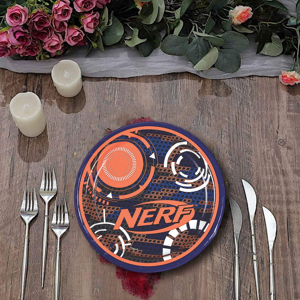 8 Ct. Nerf Round Paper Dessert Plates 7" Disposable Party Plates for Action-Packed Celebrations
