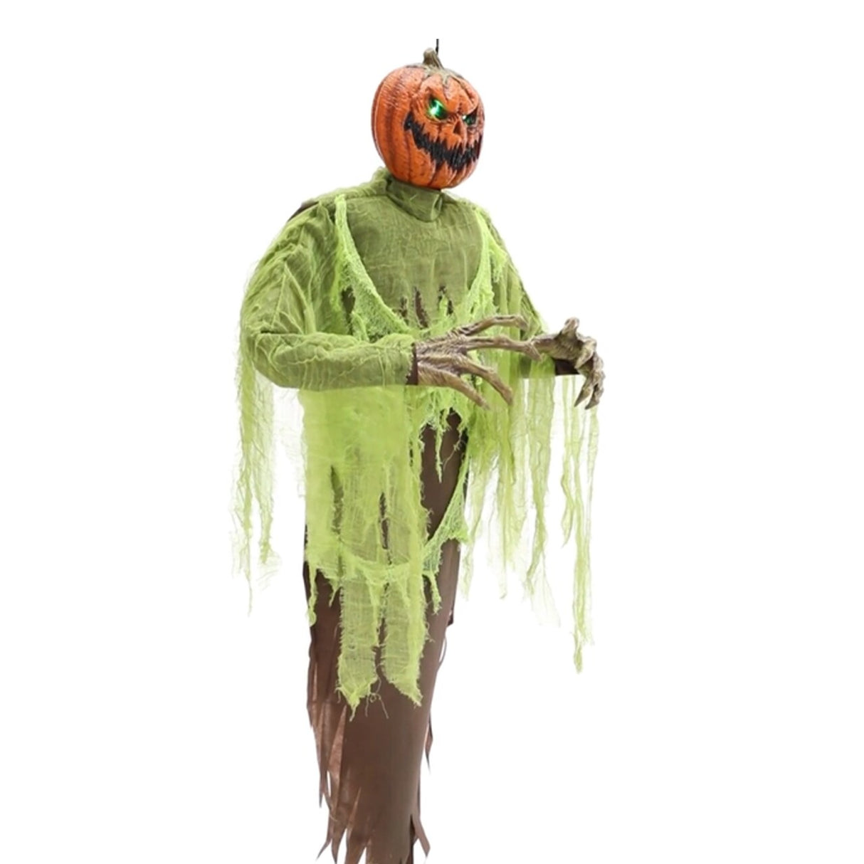 60" Halloween Pumpkin Prop Hanging Scarecrow with Green LED Eyes, Battery Powered