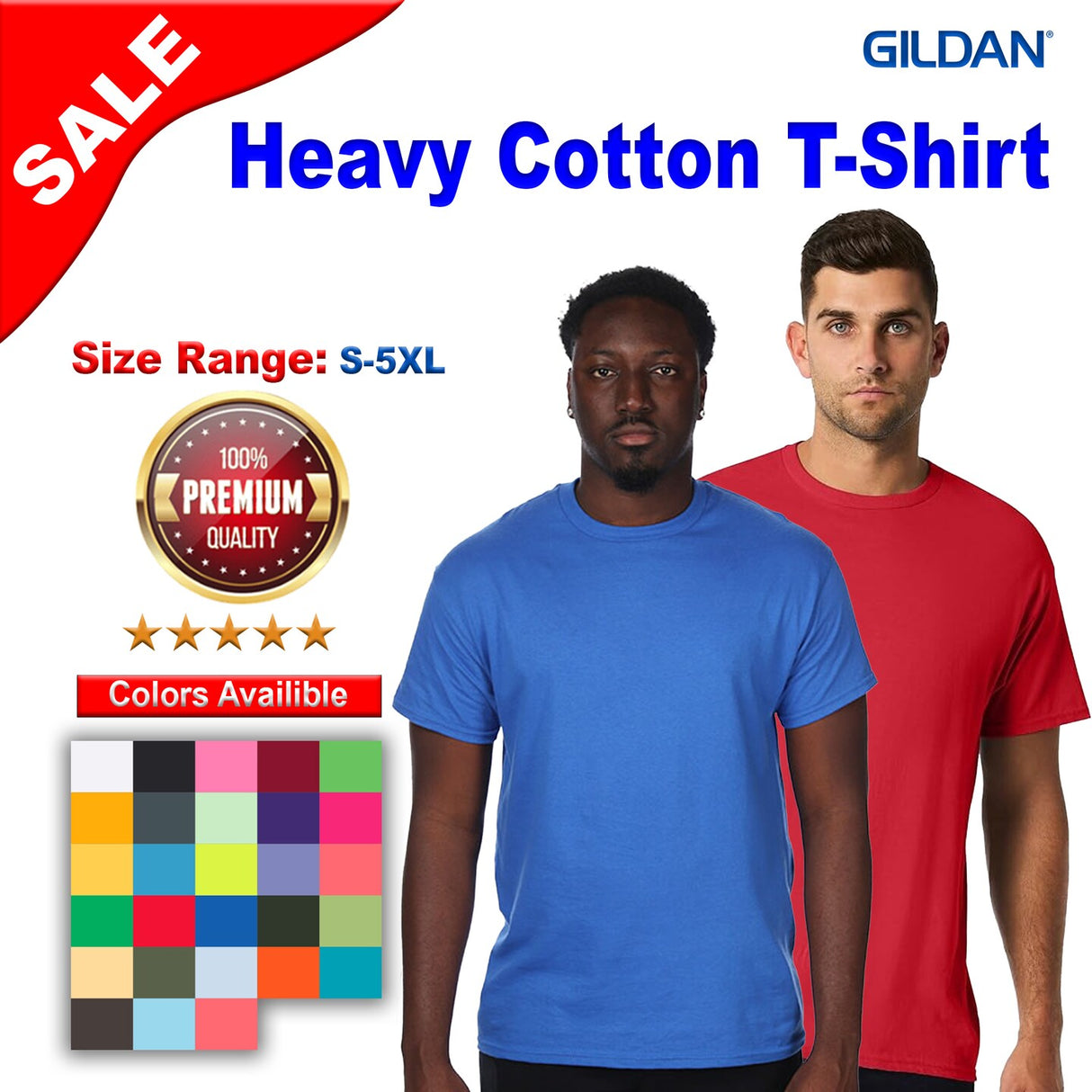 Gildan® Heavy Cotton Short Sleeve T Shirt, Classic Crewneck Casual Tee for Everyday Wear