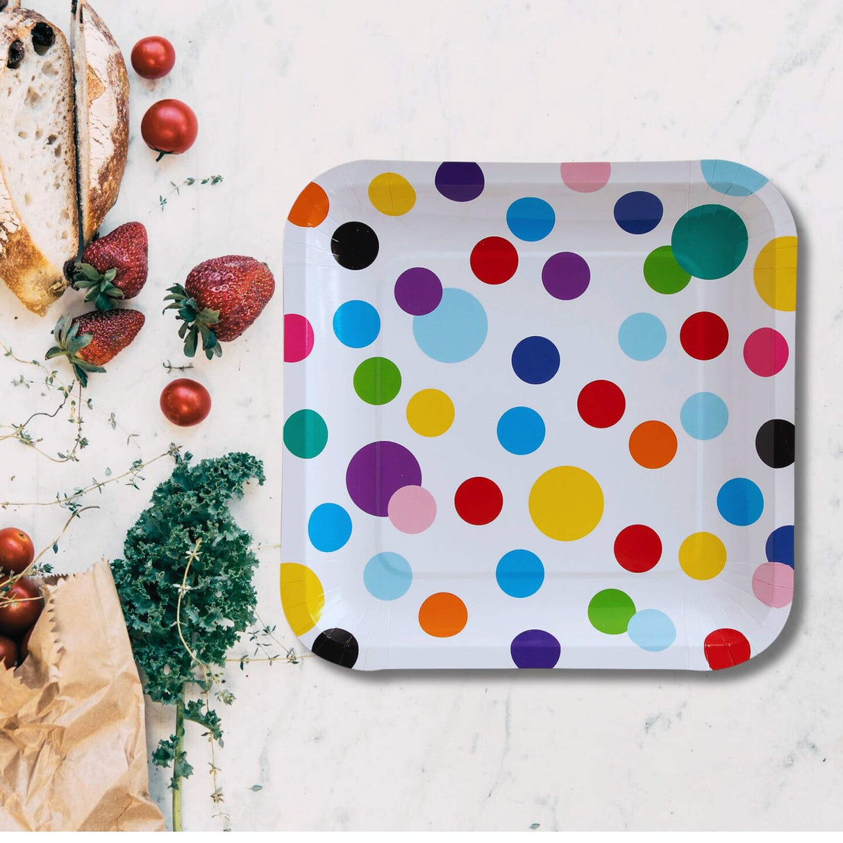 8 Count Colorful Polka Dot Paper Plates 9" Round Dinner Party Tableware