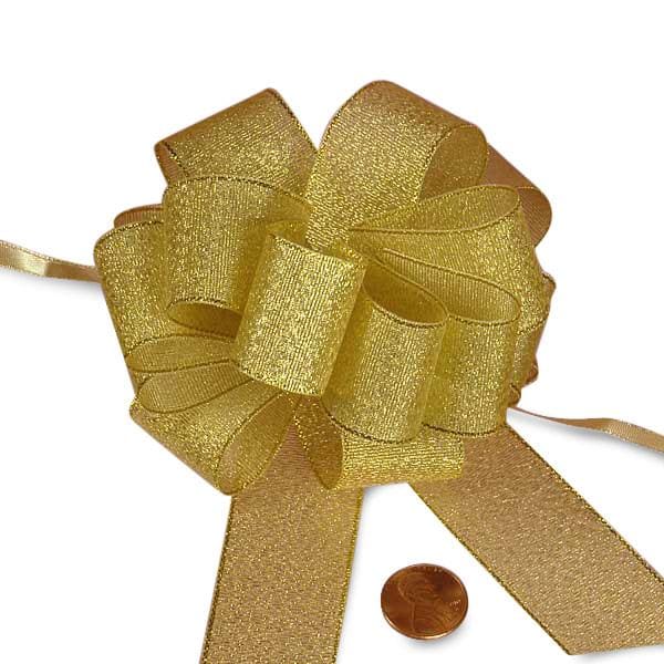 4-1/2" Metallic Lurex Pom Pom Pull Bows 1 1/8 '' X 4 1/2 '' Gold Color 12 EACH / PACKAGE