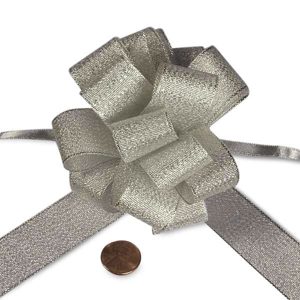 4-1/2" Metallic Lurex Pom Pom Pull Bows 1 1/8 '' X 4 1/2 '' Silver Color 12 EACH / PACKAGE