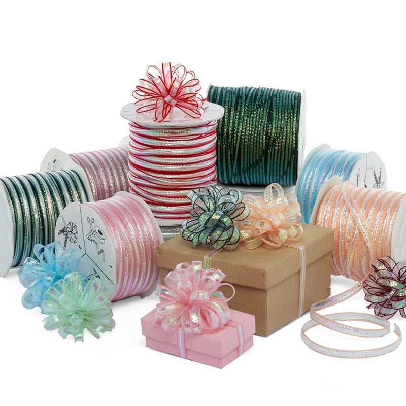 Iridescent Princess Pull String Bows 4 mm x 100 yd White Color 1 / ROLL