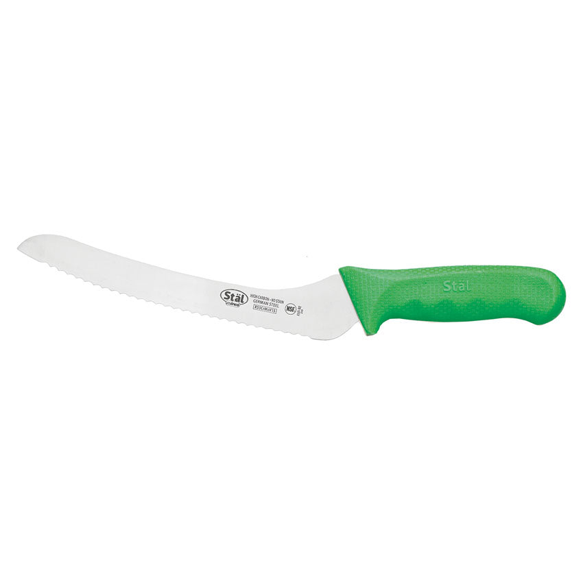 Winco Stal 9" Green Offset Bread Knife