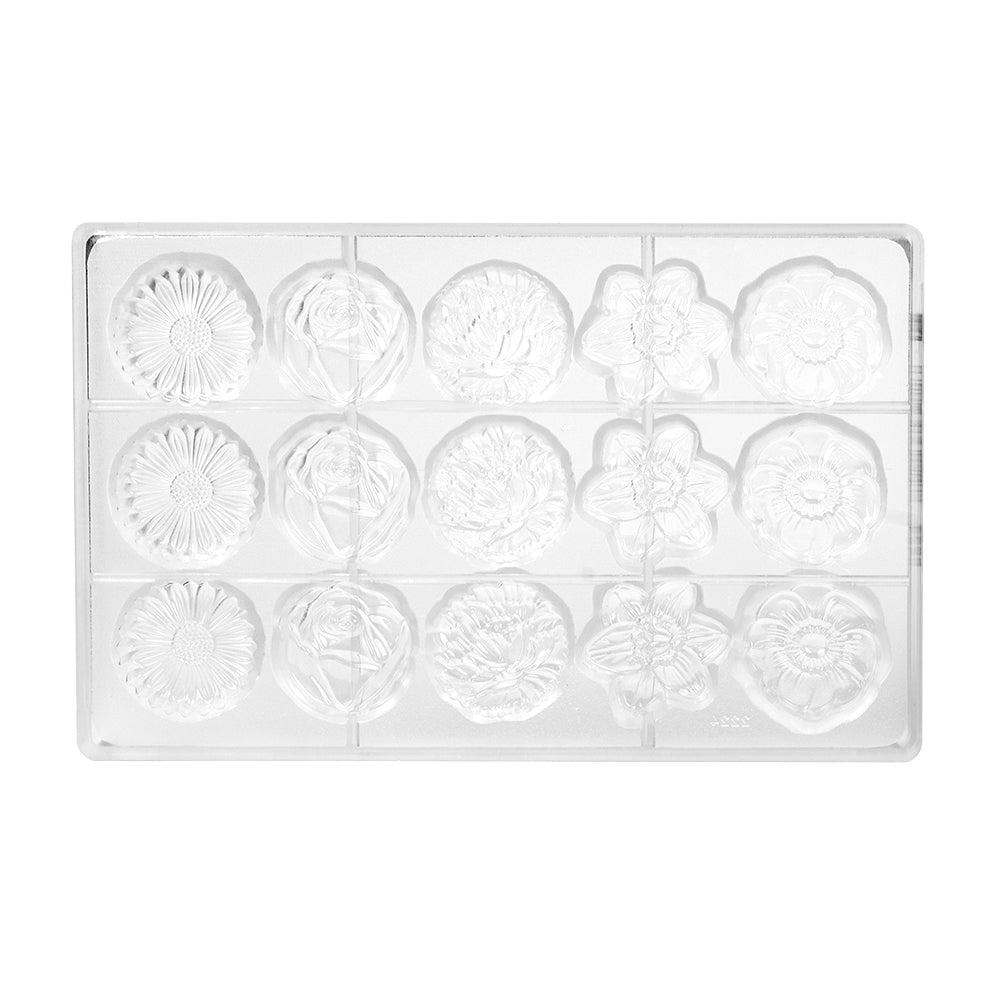 Chocolate World Polycarbonate Chocolate Mold, Flower Caraque, 15 Cavities