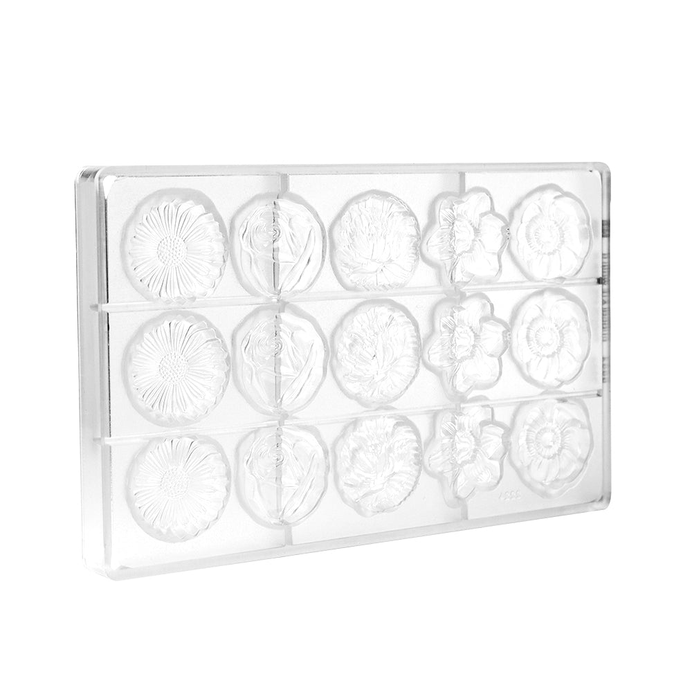 Chocolate World Polycarbonate Chocolate Mold, Flower Caraque, 15 Cavities