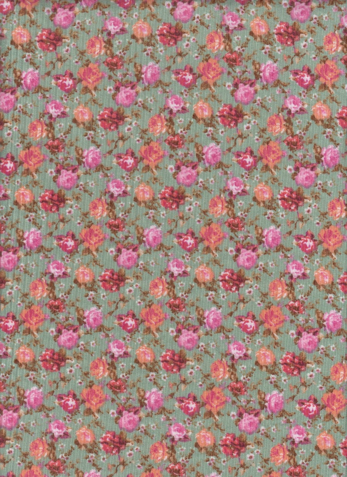 1 Yard Yummy Rib Ditsy Floral Knit Fabric 170 GSM, 58/60? Wide Polyester Spandex Blend Sage