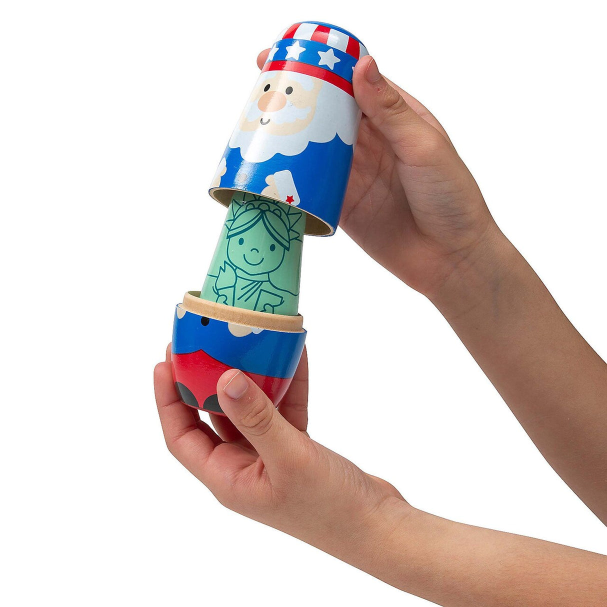 Patriotic Red, White & Blue Characters Wooden Nesting Dolls 5 Pieces