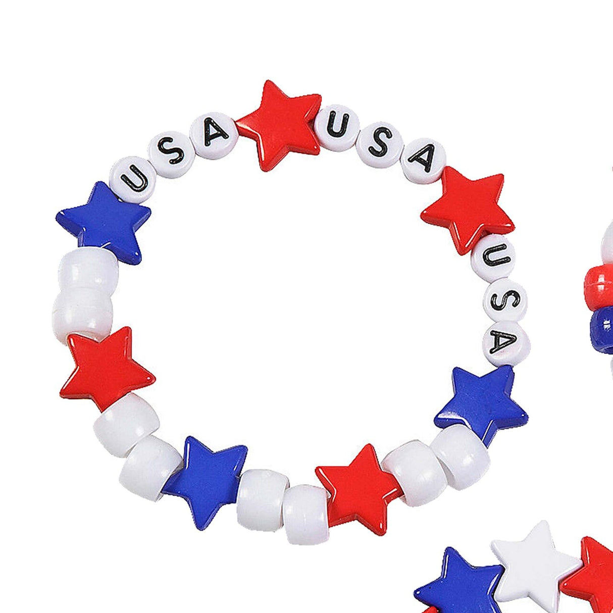 Patriotic Plastic Red, White & Blue Beaded Bracelet Assortment – 12 Pieces