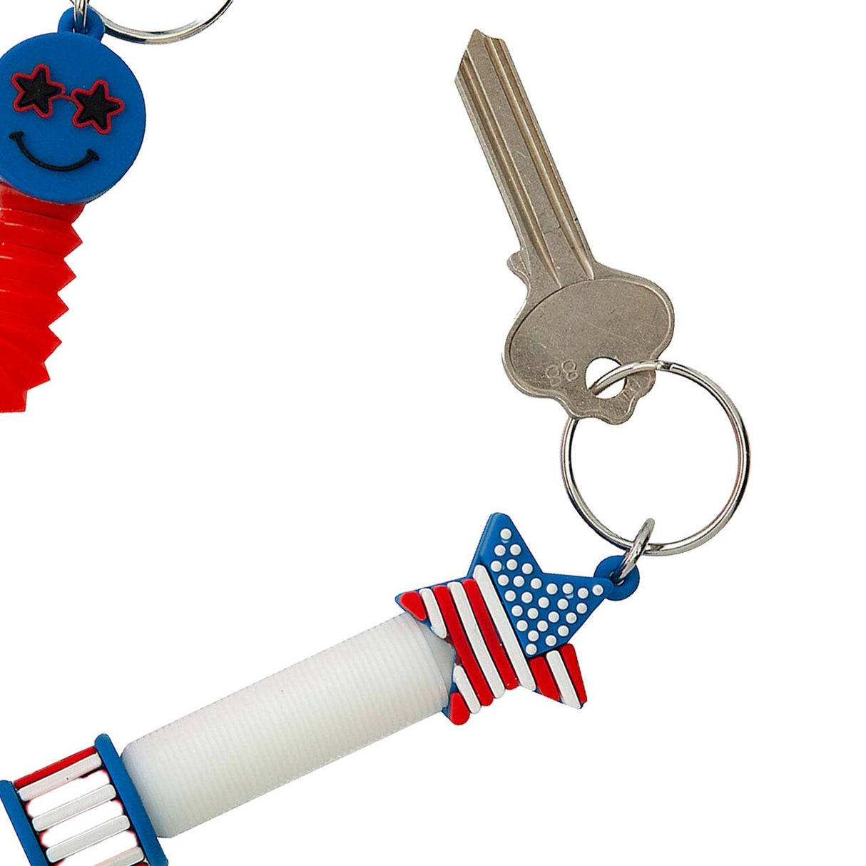 4" Patriotic Expanding Tube Smile & Star Plastic Fidget Toy Keychains 12 Pieces