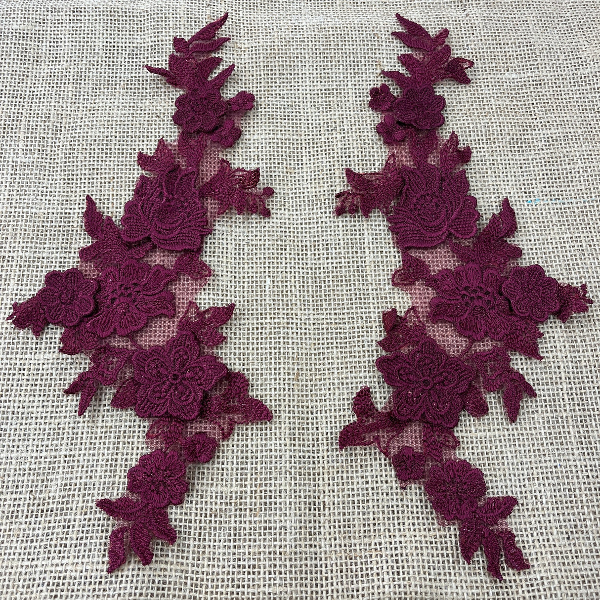 1 Pair 3D Floral Lace Applique Embroidered on 100% Polyester Net Mesh 12" x 4" Each Side