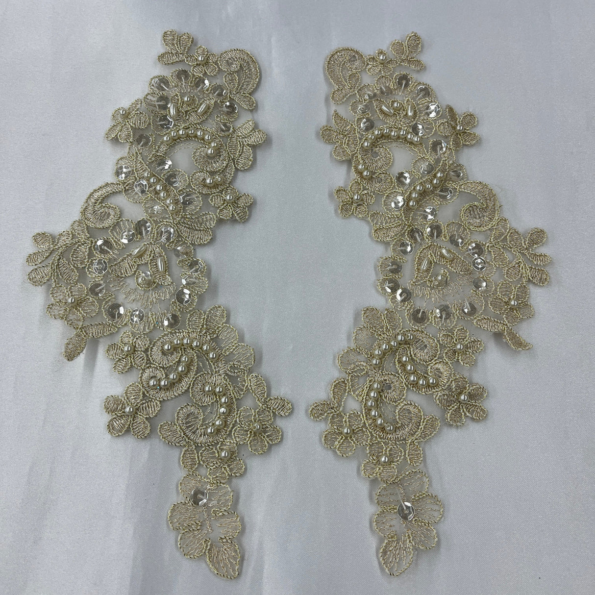 Beaded Corded Floral Lace Applique Pair