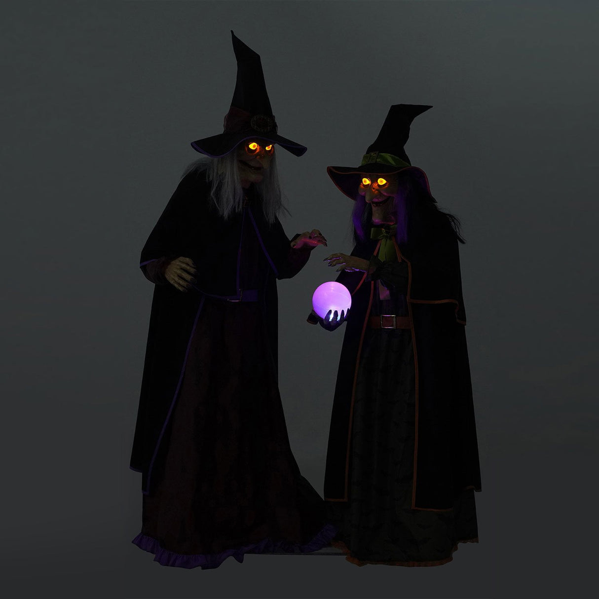 Pre Lit Animated Crystal Ball Witches Halloween Decoration 2 Witches