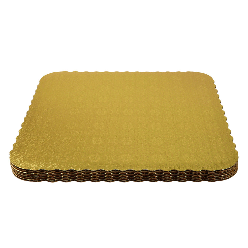 O'Creme Gold Corrugated Scalloped Square Cake Board, 16", Pack of 10