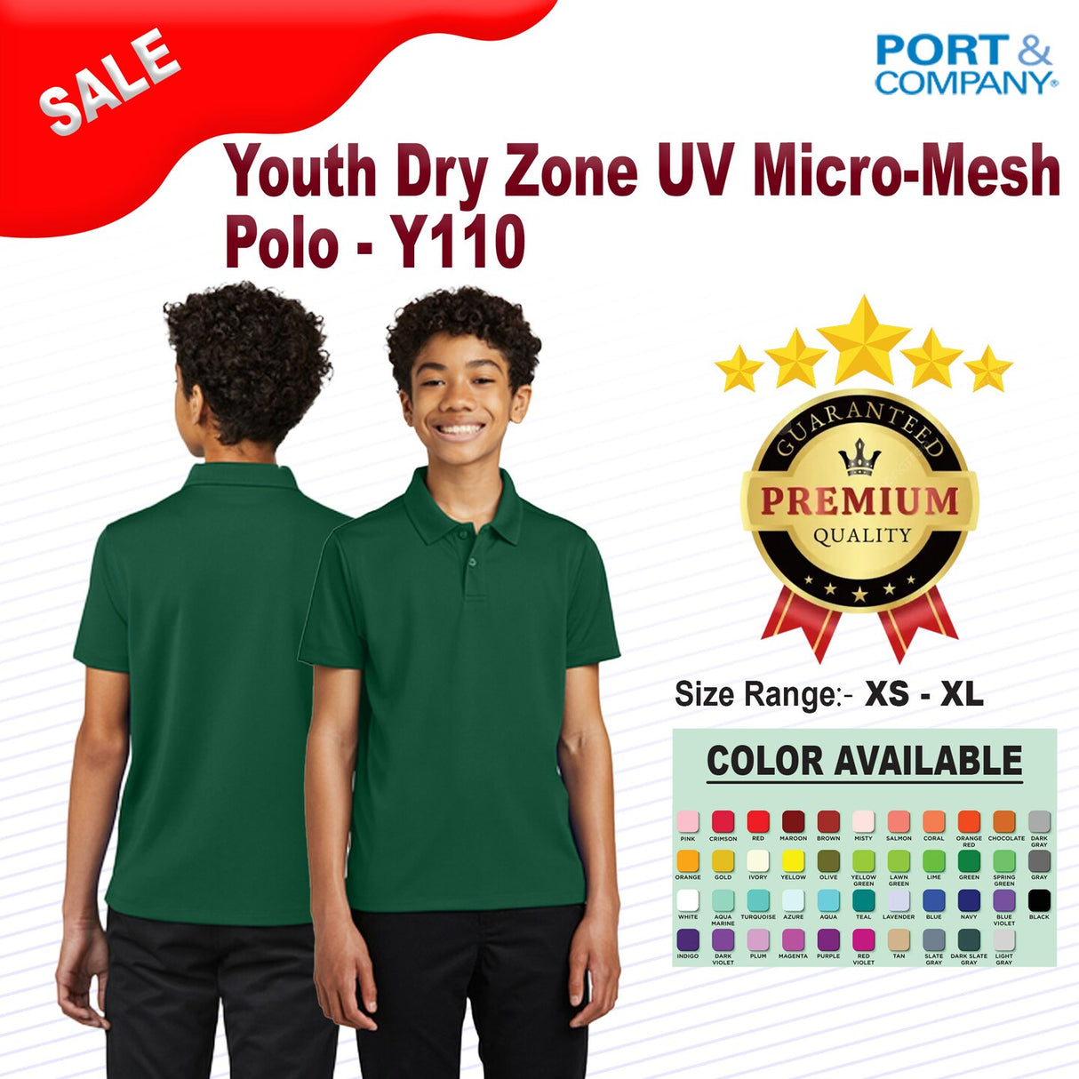 24 Pack: Port Authority® Youth Dry Zone UV Micro-Mesh Polo